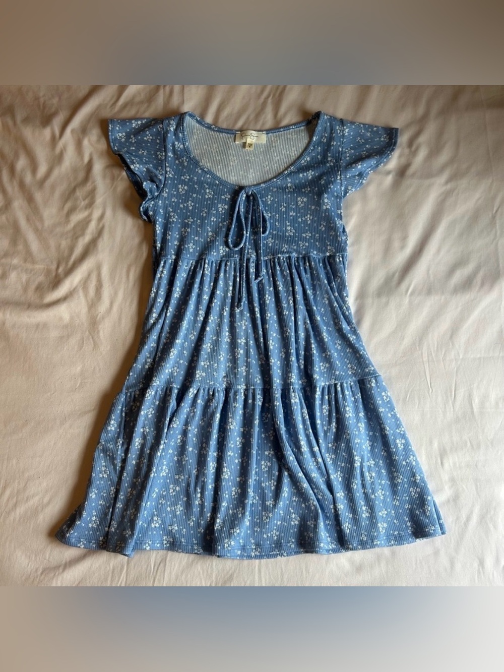 Jessica Simpson Blue & White Floral Babydoll Dress – Size Small